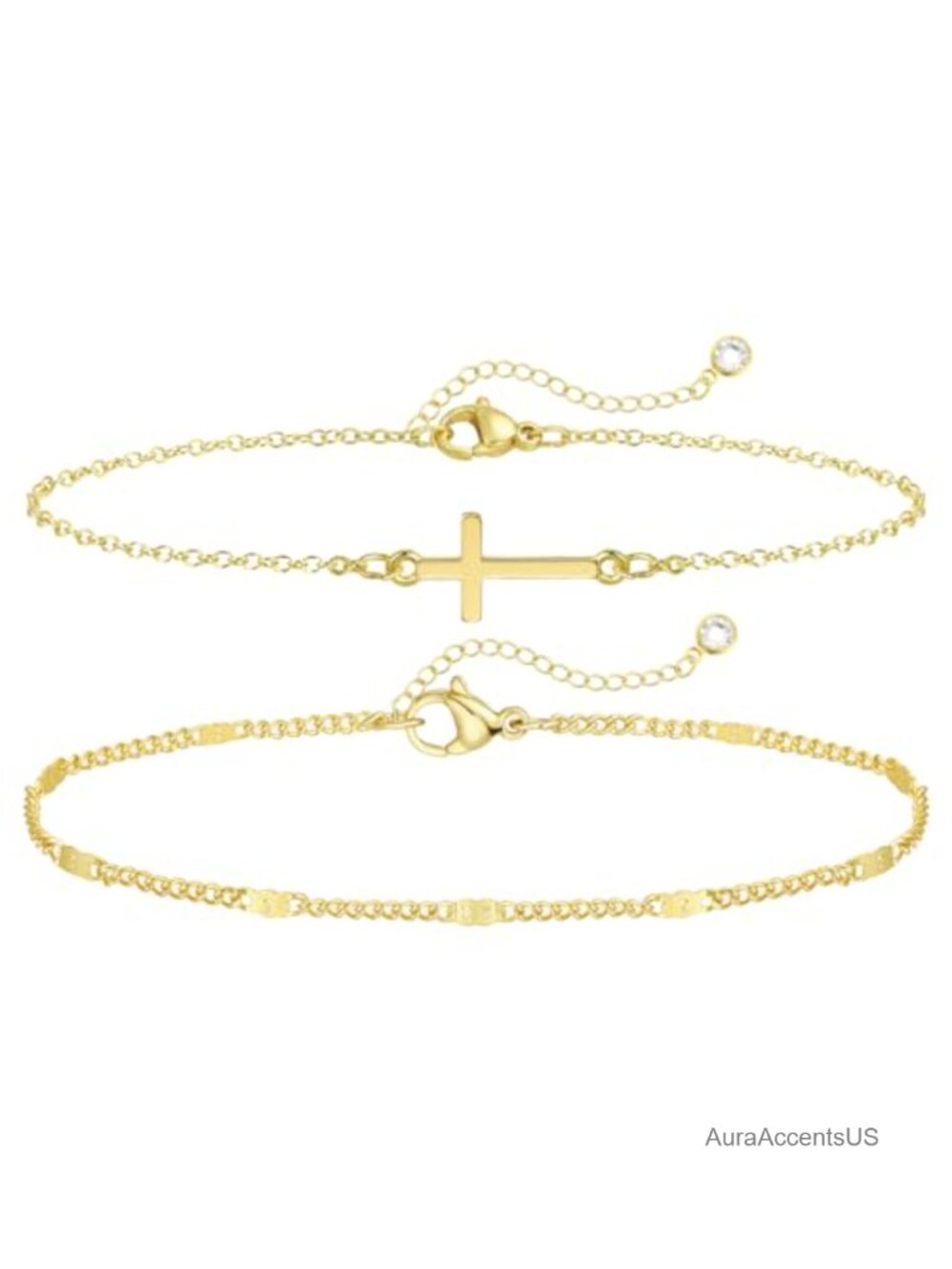 Gold Plated Adjustable Cross Bracelet Dainty Link Chain for Women, Faith Jewelry
